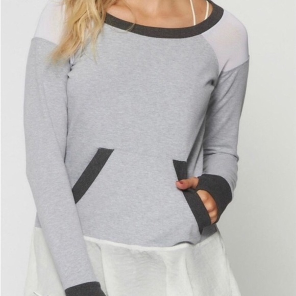 blanc noir Tops - NWT Blanc Noir Twirl Lyrd Gray & White Sweatshirt Sz M